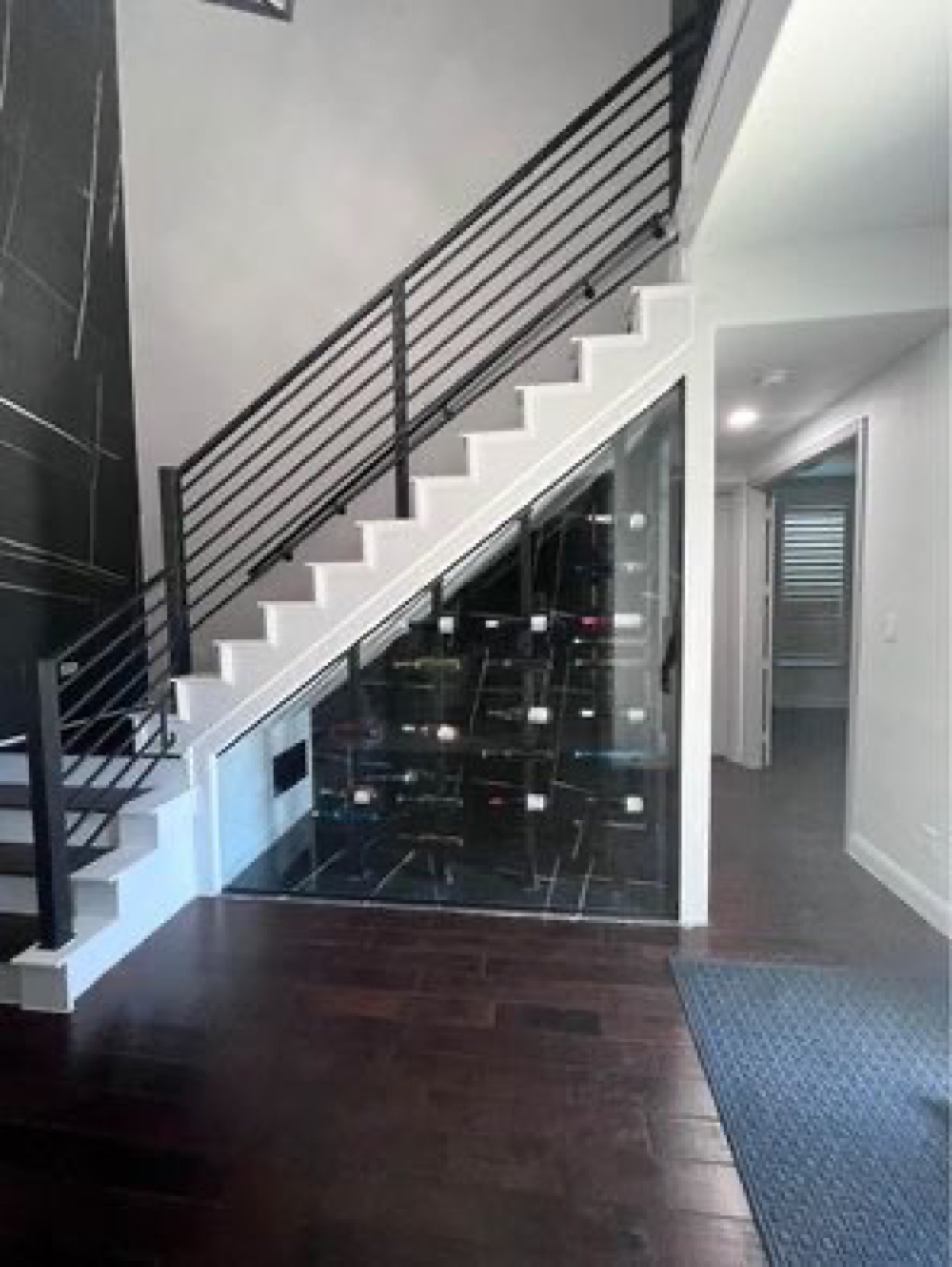 Under-stair glass wine cellar enclosure — residential